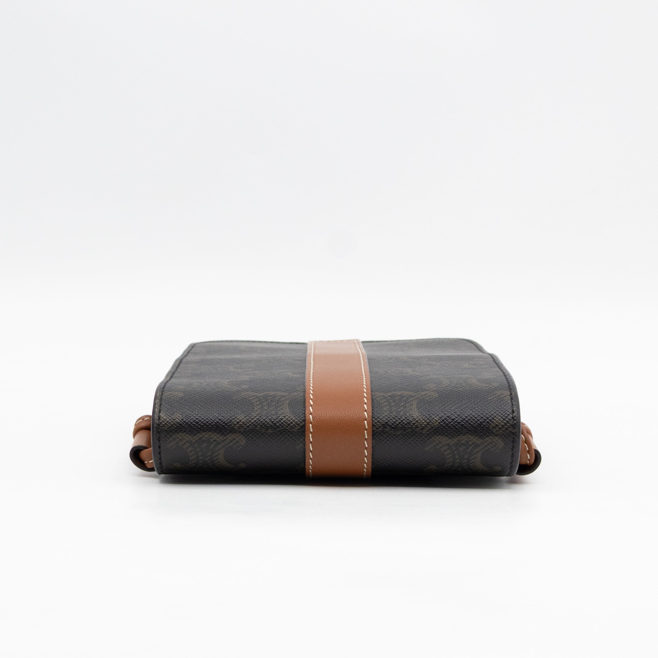 Phone Pouch with Flap Triomphe Canvas Tan Calfskin Leather
