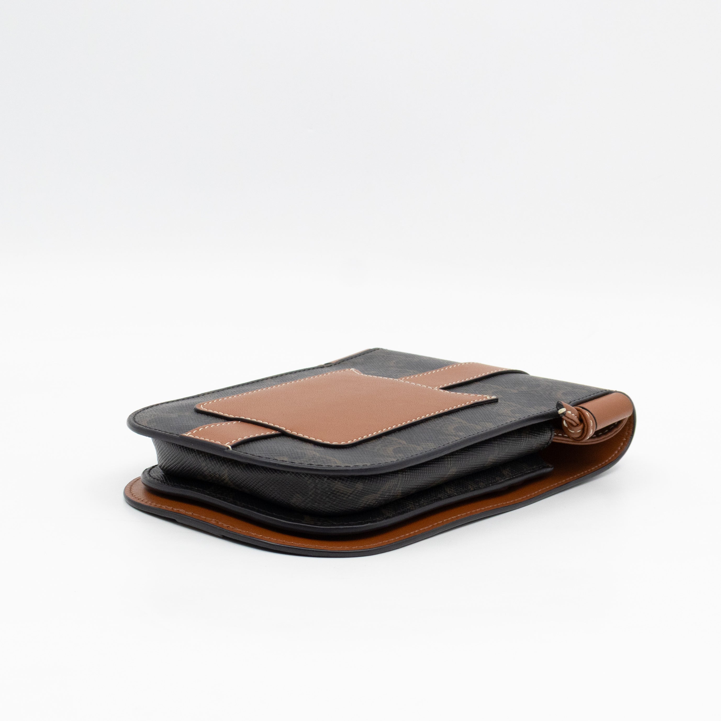 Phone Pouch with Flap Triomphe Canvas Tan Calfskin Leather