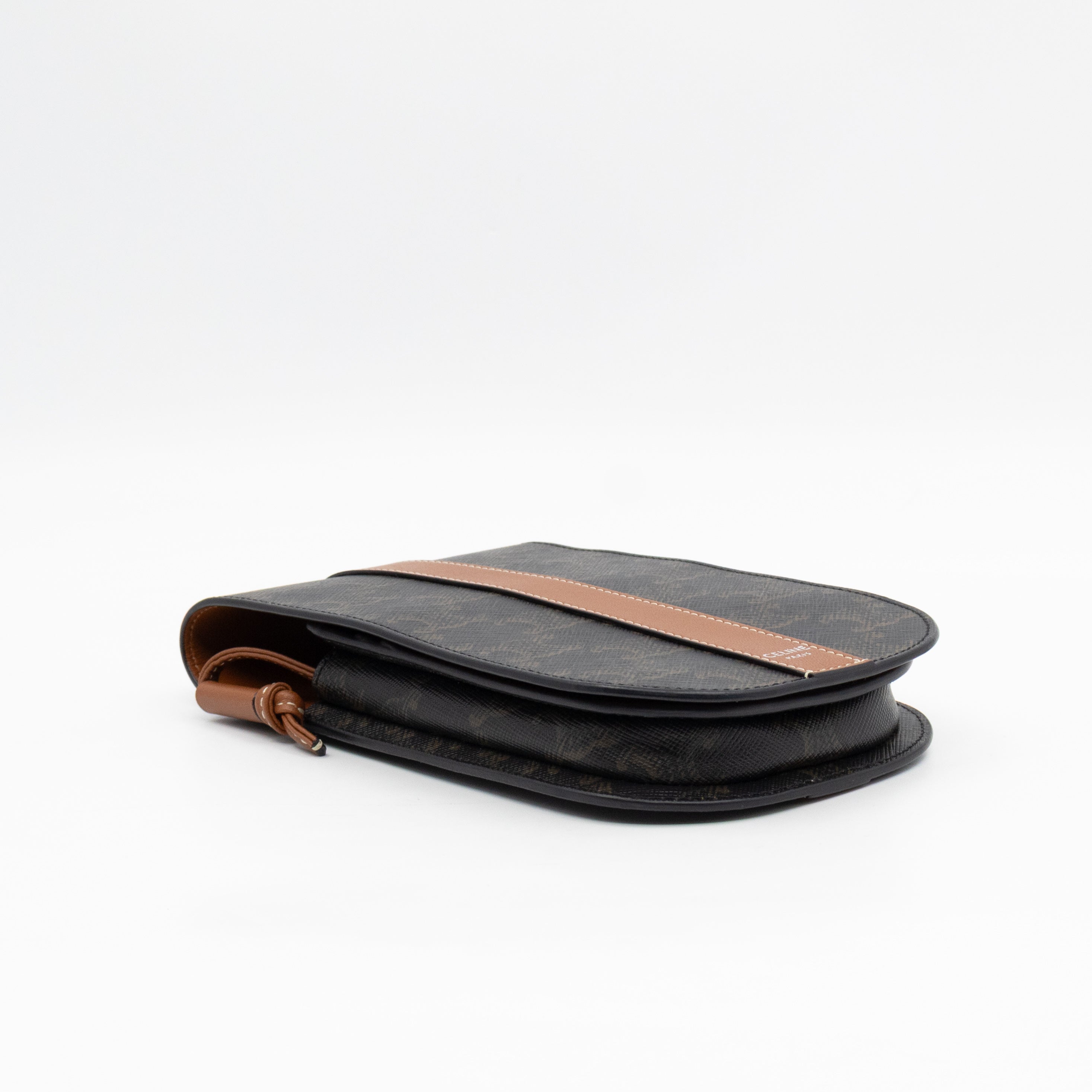 Phone Pouch with Flap Triomphe Canvas Tan Calfskin Leather
