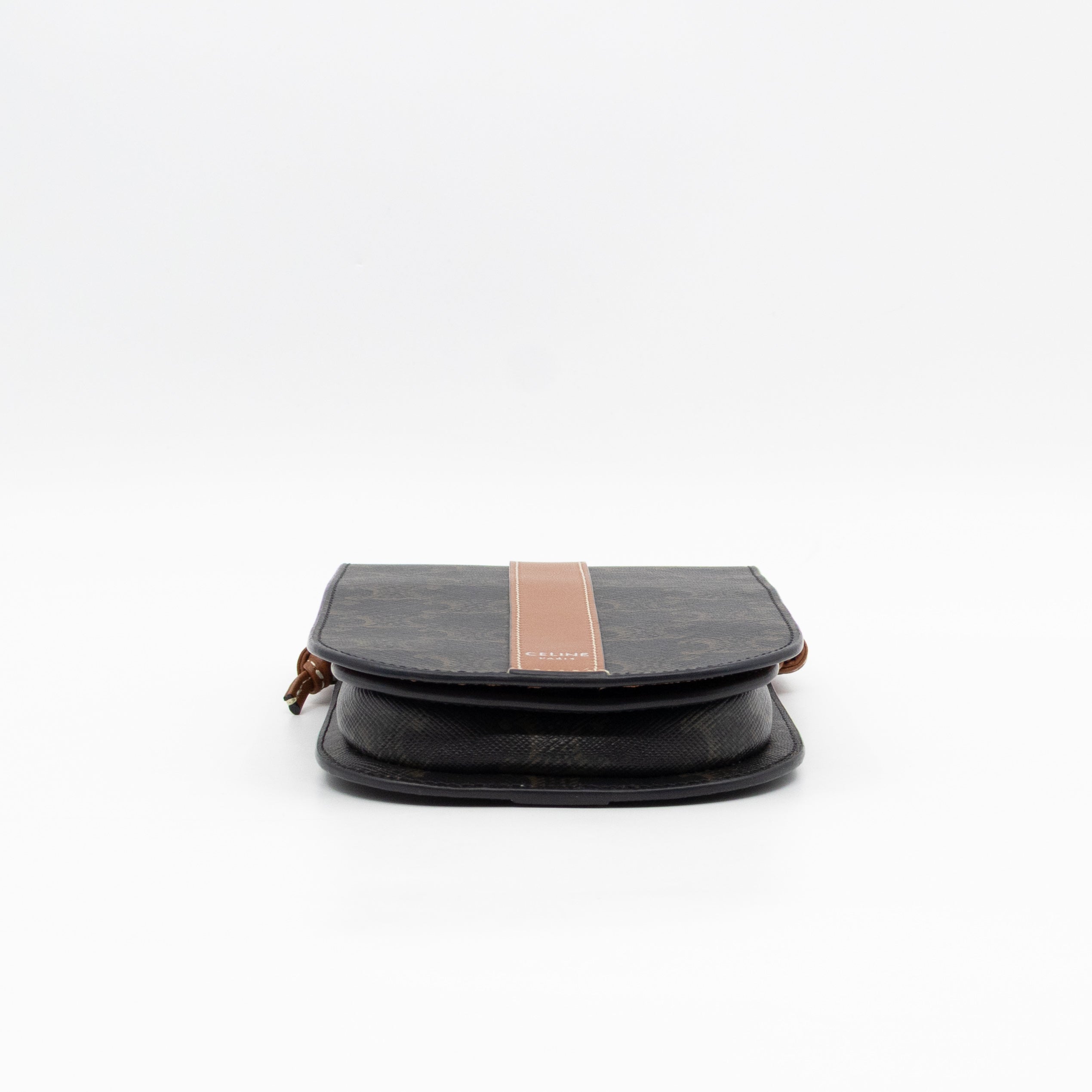 Phone Pouch with Flap Triomphe Canvas Tan Calfskin Leather