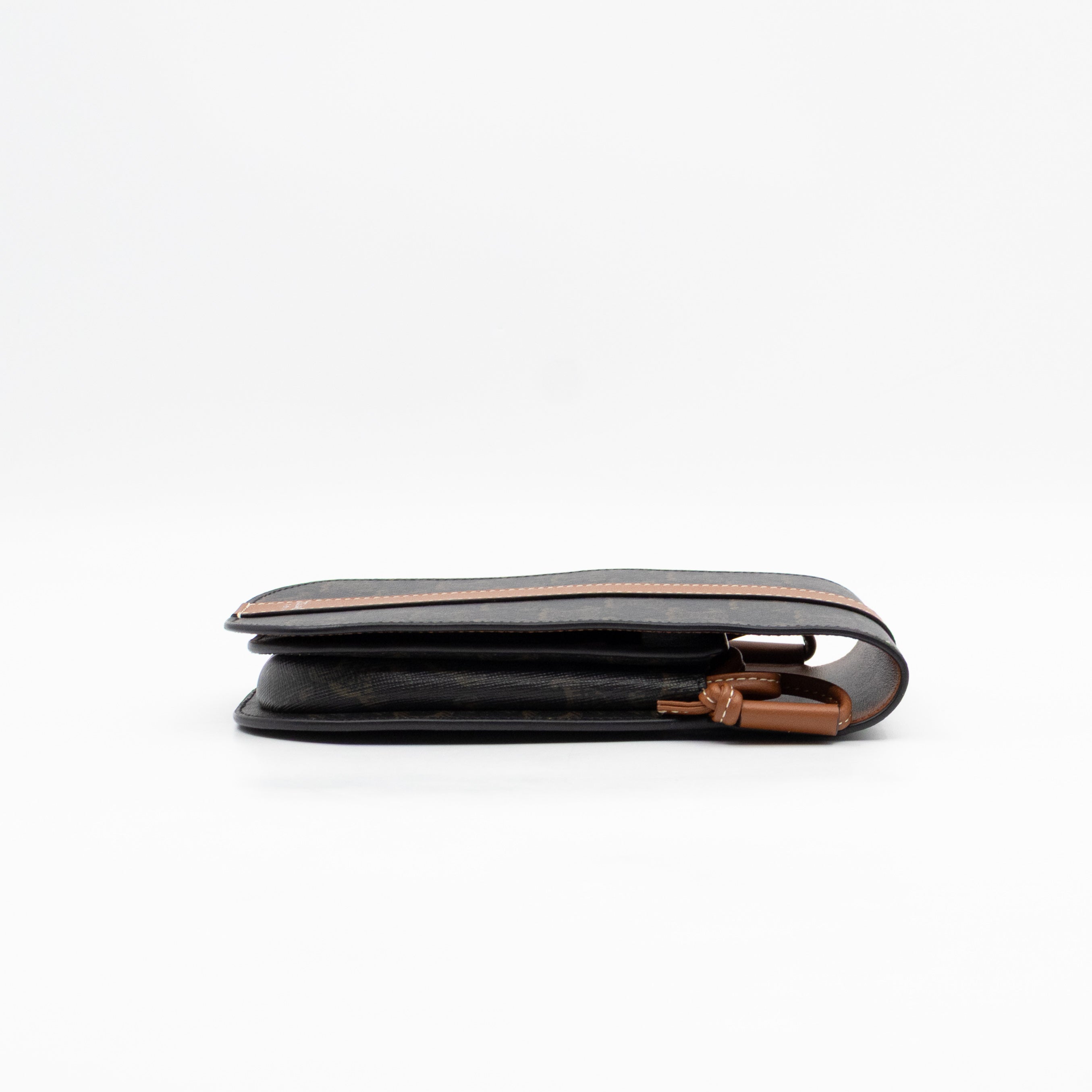 Phone Pouch with Flap Triomphe Canvas Tan Calfskin Leather