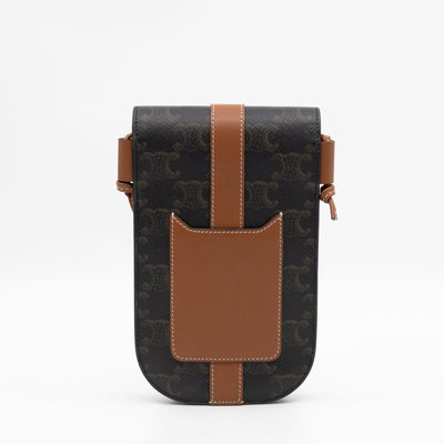 Phone Pouch with Flap Triomphe Canvas Tan Calfskin Leather