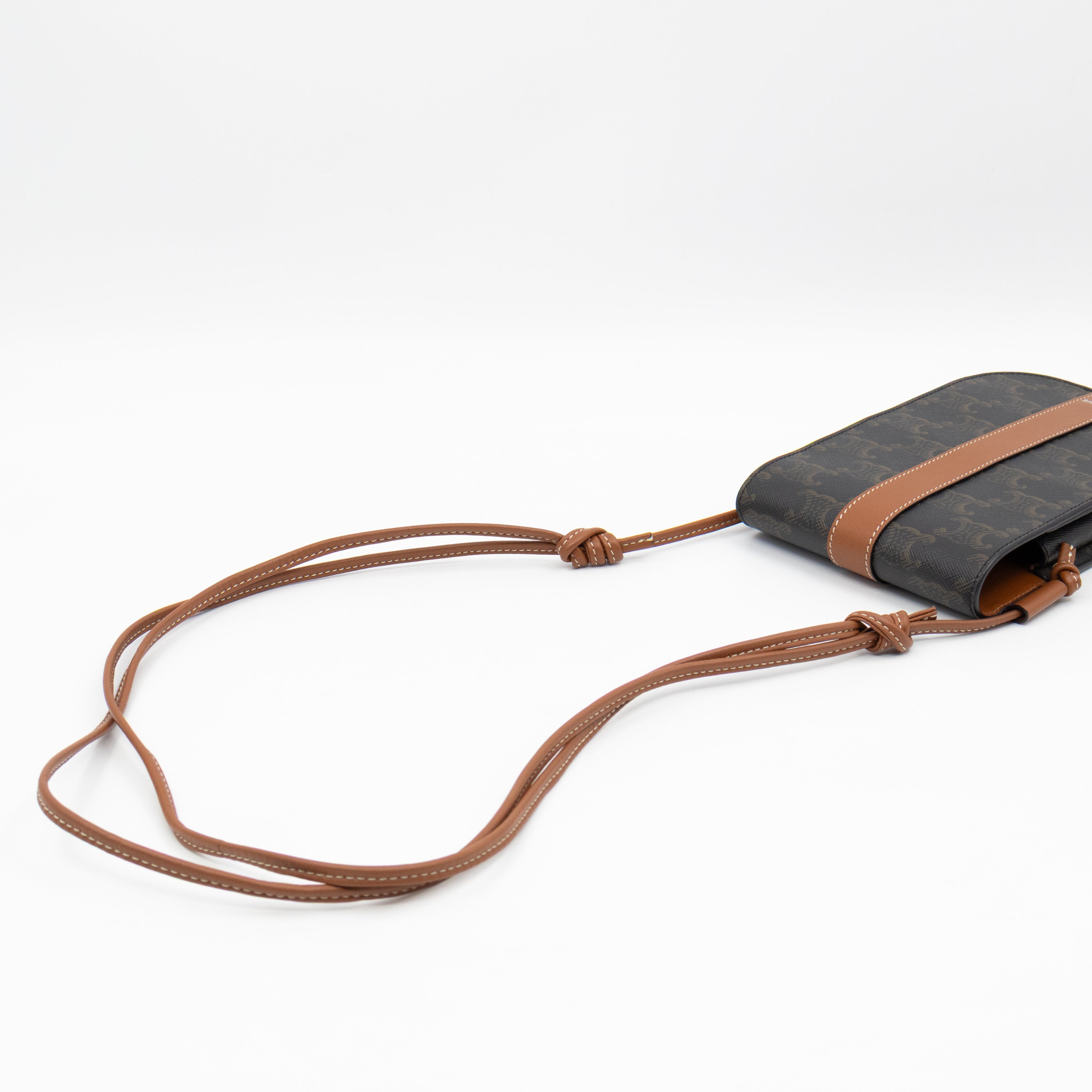 Phone Pouch with Flap Triomphe Canvas Tan Calfskin Leather