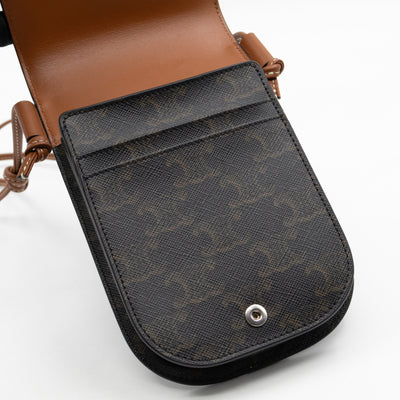 Phone Pouch with Flap Triomphe Canvas Tan Calfskin Leather