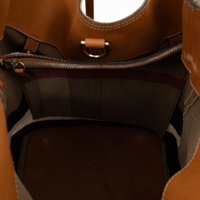 Ashby Bucket Bag Check Canvas Brown Leather