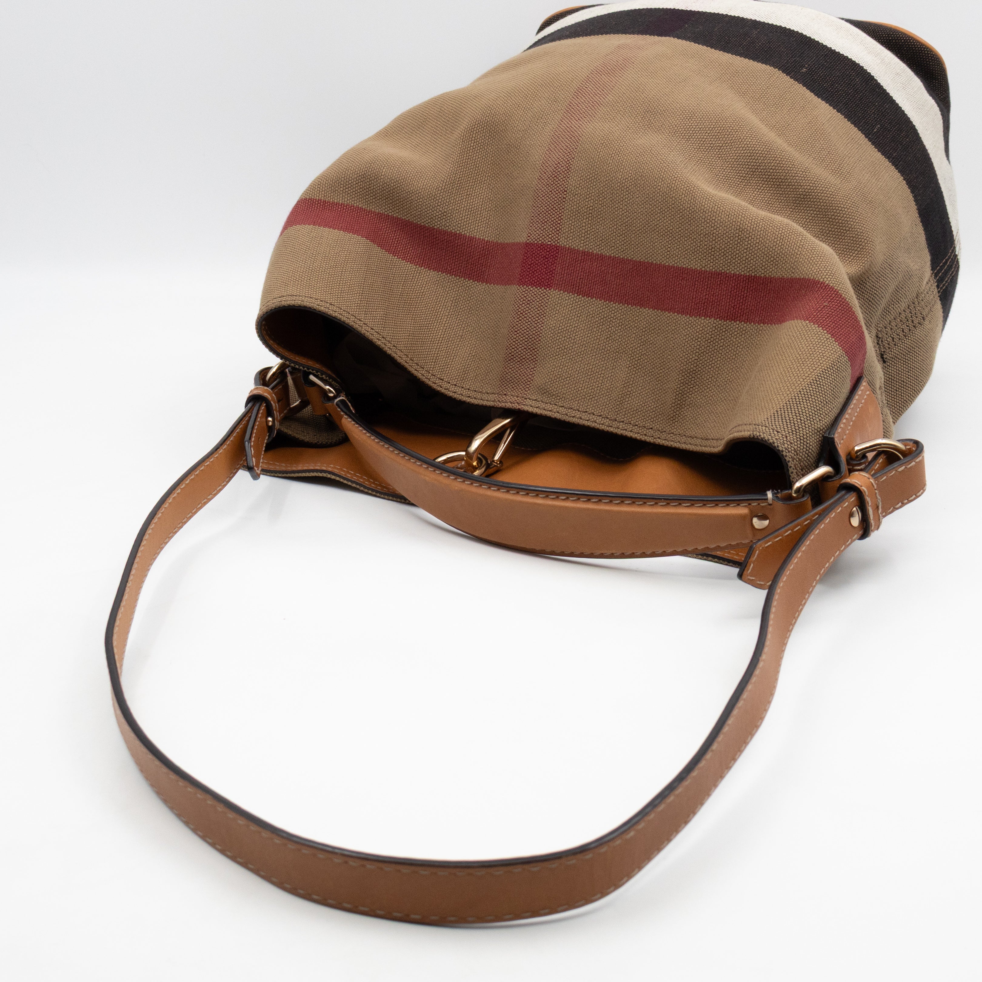 Ashby Bucket Bag Check Canvas Brown Leather