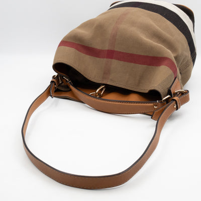 Ashby Bucket Bag Check Canvas Brown Leather