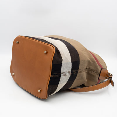 Ashby Bucket Bag Check Canvas Brown Leather