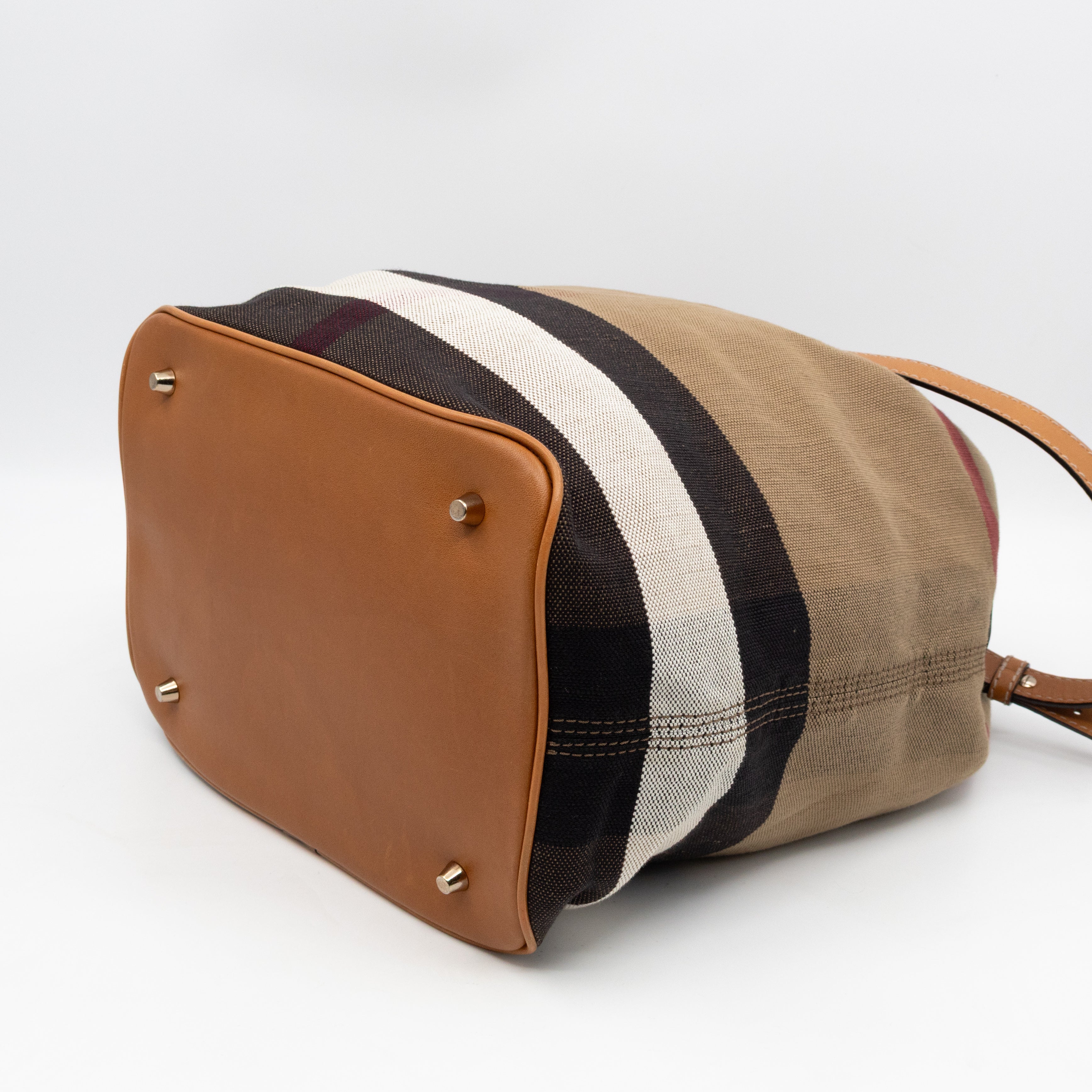 Ashby Bucket Bag Check Canvas Brown Leather