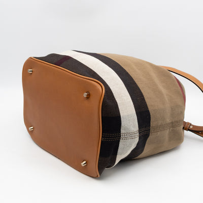 Ashby Bucket Bag Check Canvas Brown Leather