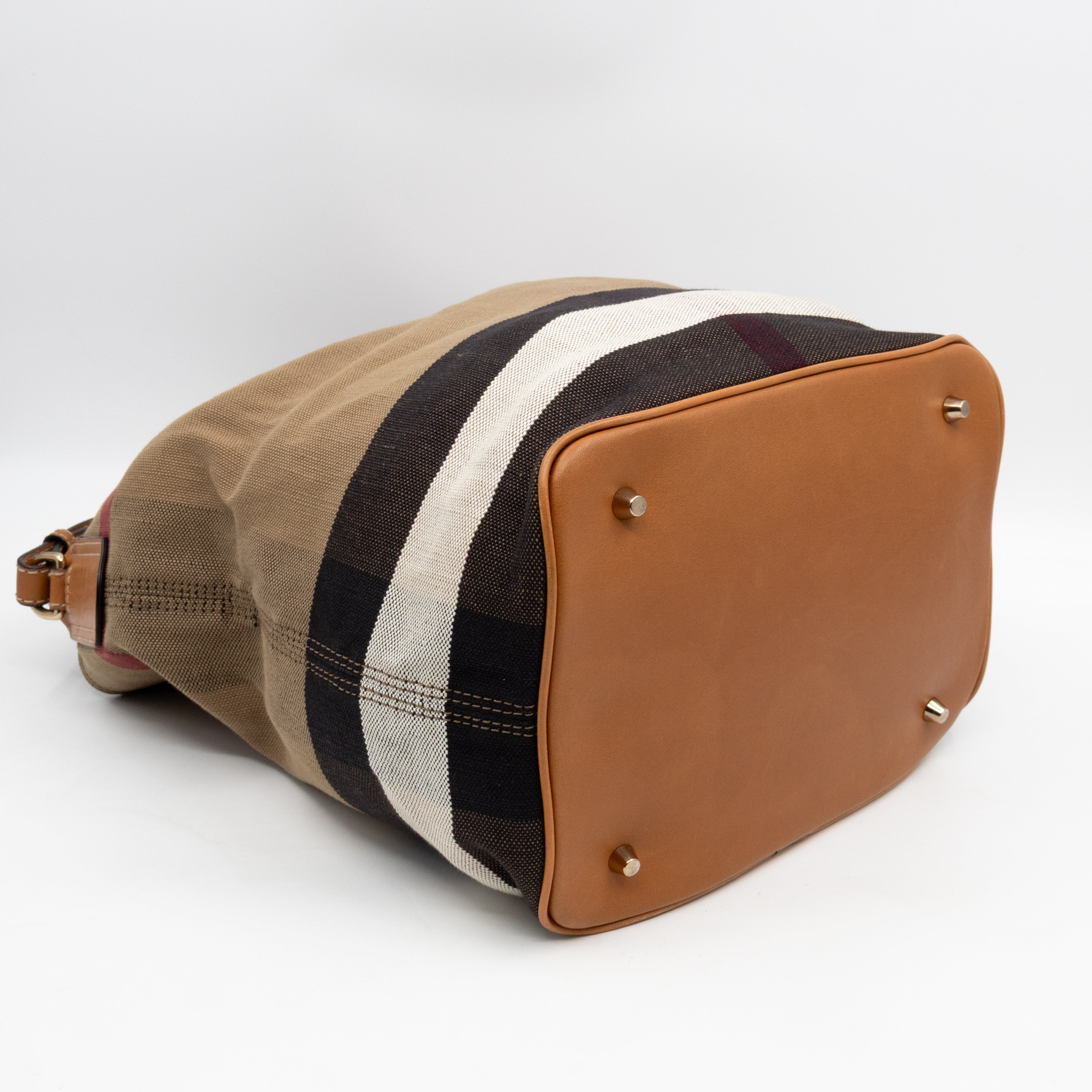 Ashby Bucket Bag Check Canvas Brown Leather