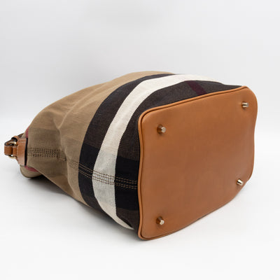 Ashby Bucket Bag Check Canvas Brown Leather