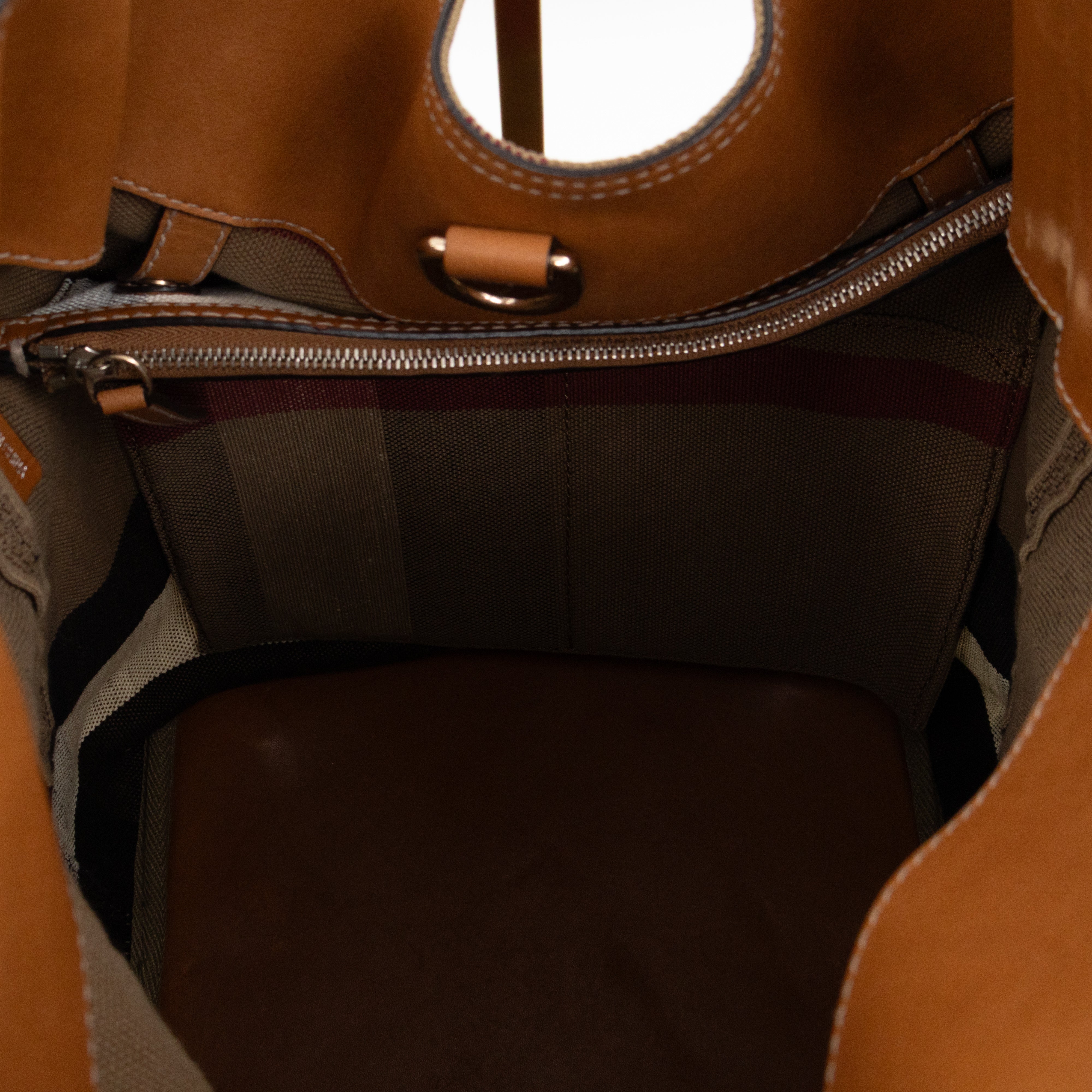 Ashby Bucket Bag Check Canvas Brown Leather