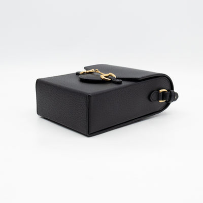 Horsebit Vertical Crossbody Bag Black Leather