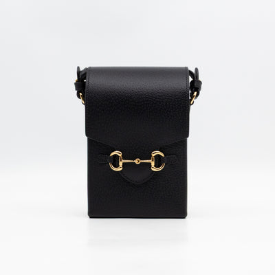 Horsebit Vertical Crossbody Bag Black Leather