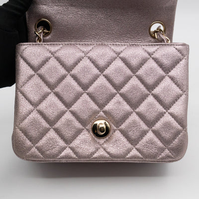Classic Flap Mini Square Light Pink Metallic Goatskin
