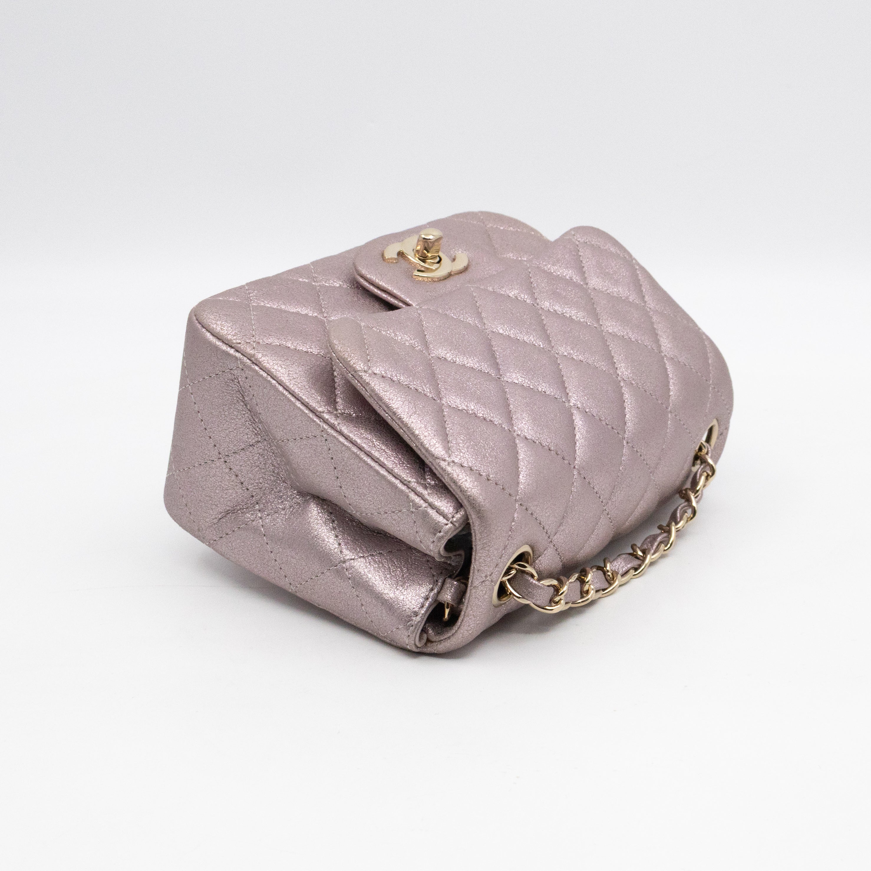 Classic Flap Mini Square Light Pink Metallic Goatskin