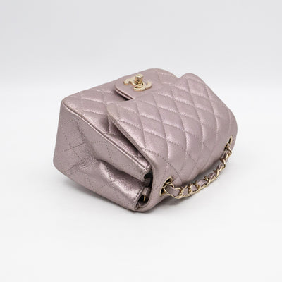 Classic Flap Mini Square Light Pink Metallic Goatskin