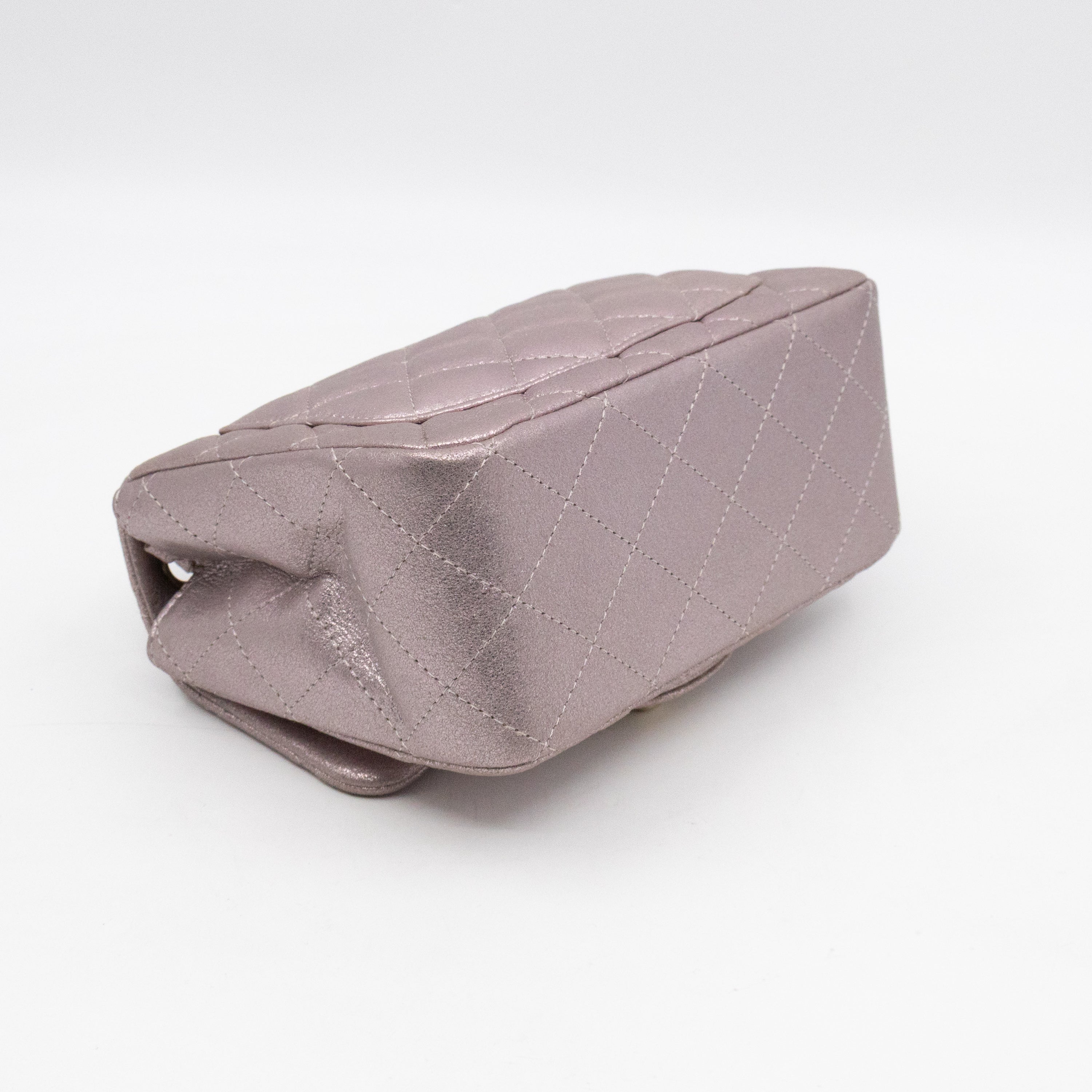 Classic Flap Mini Square Light Pink Metallic Goatskin