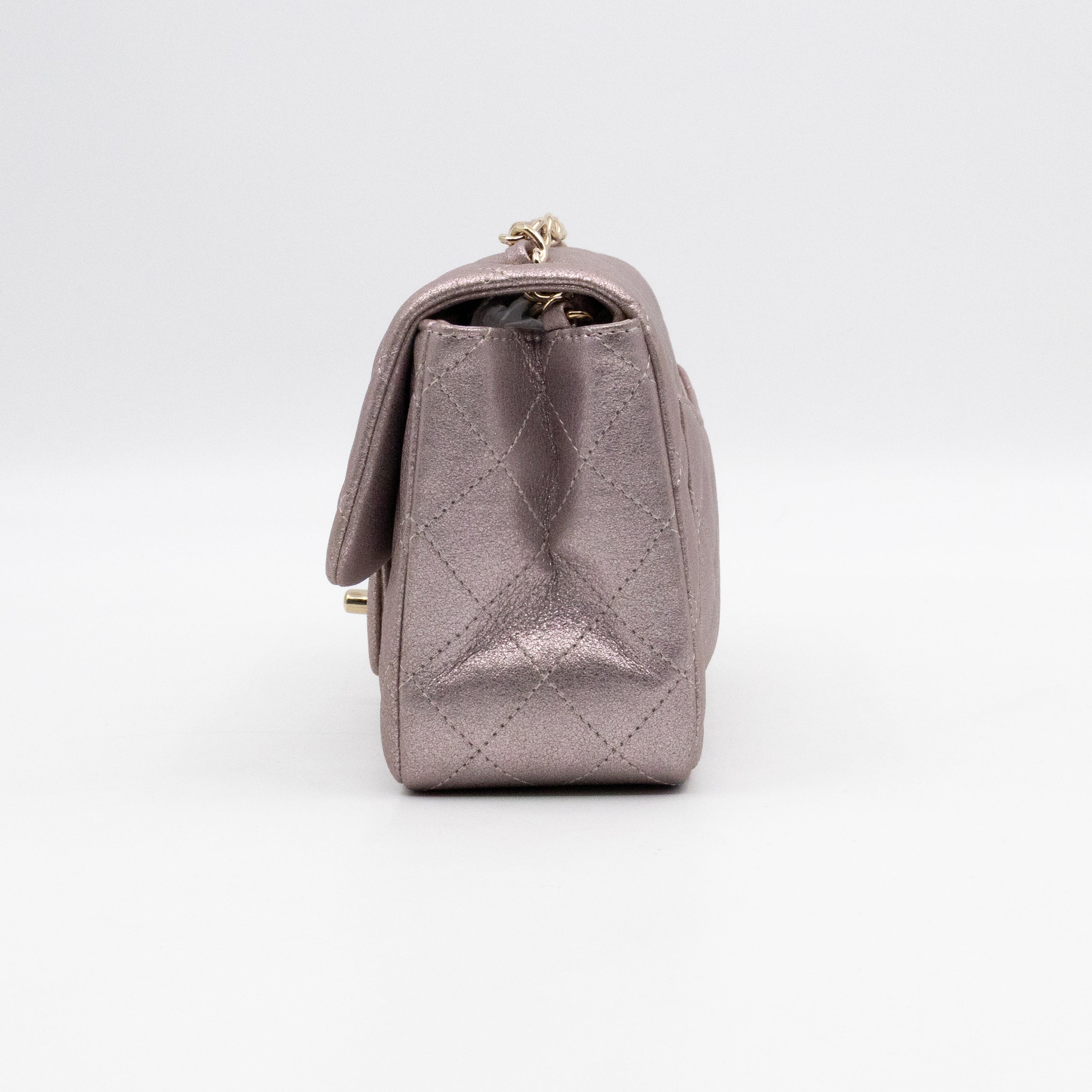 Classic Flap Mini Square Light Pink Metallic Goatskin