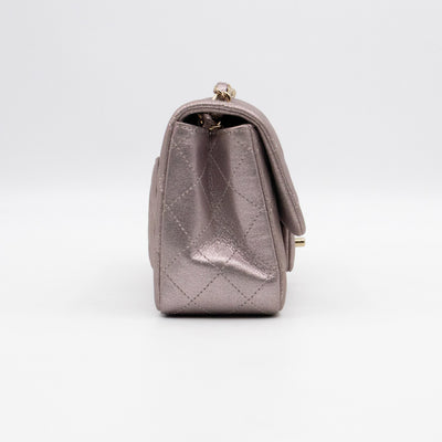 Classic Flap Mini Square Light Pink Metallic Goatskin