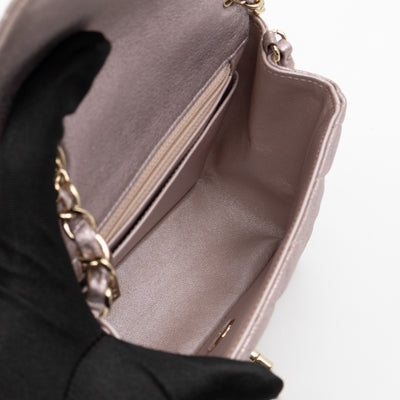 Classic Flap Mini Square Light Pink Metallic Goatskin