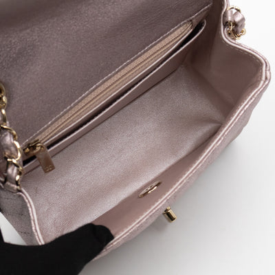 Classic Flap Mini Square Light Pink Metallic Goatskin