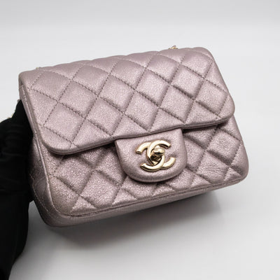 Classic Flap Mini Square Light Pink Metallic Goatskin