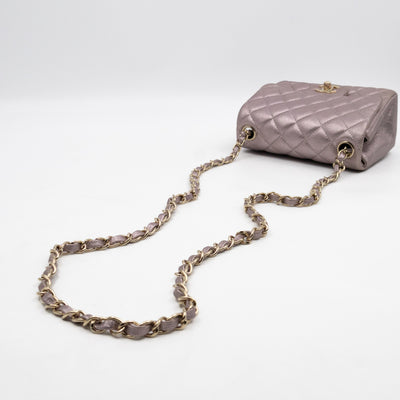 Classic Flap Mini Square Light Pink Metallic Goatskin