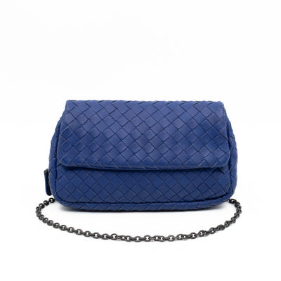 Olimpia Crossbody Bag Blue Intrecciato Leather