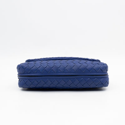 Olimpia Crossbody Bag Blue Intrecciato Leather