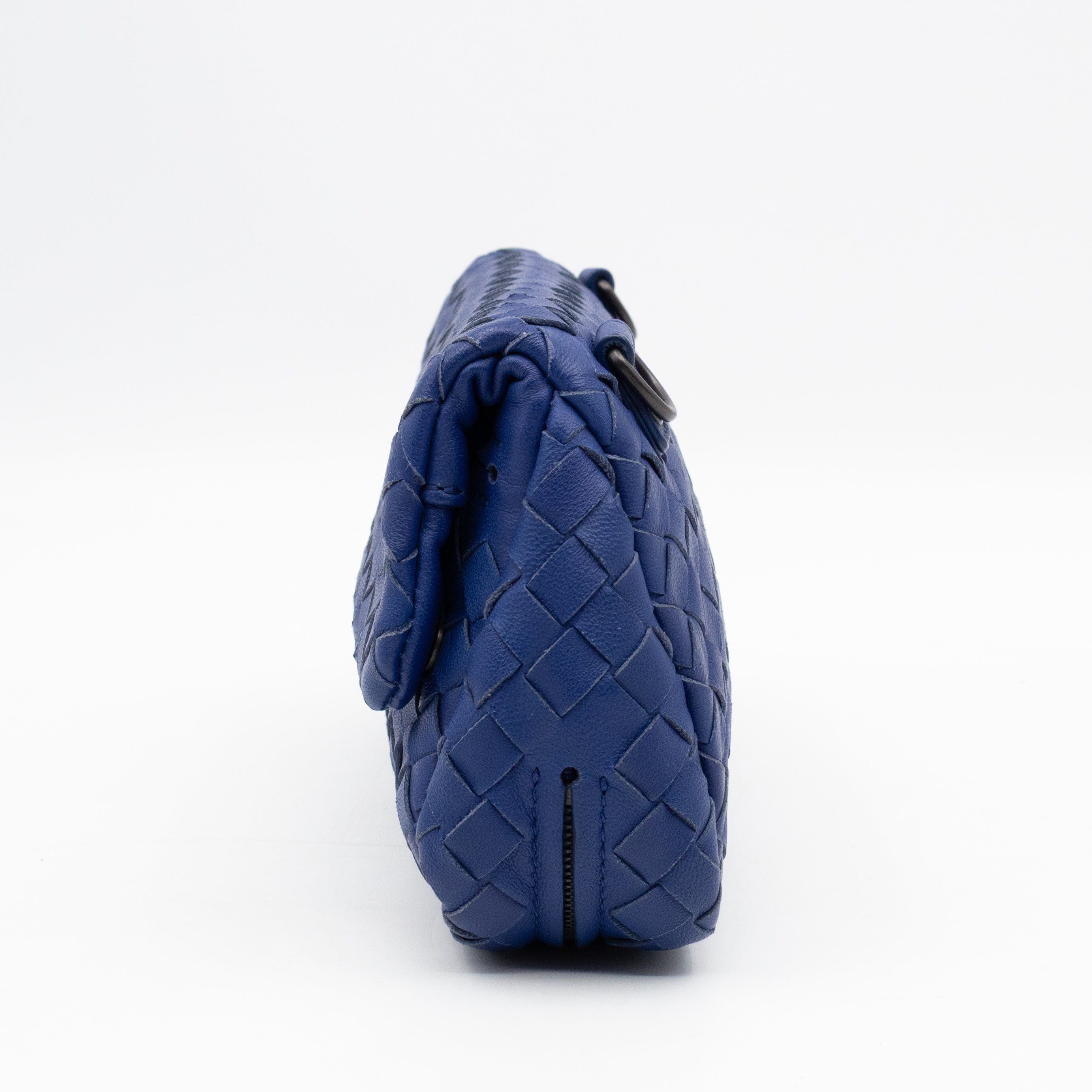 Olimpia Crossbody Bag Blue Intrecciato Leather