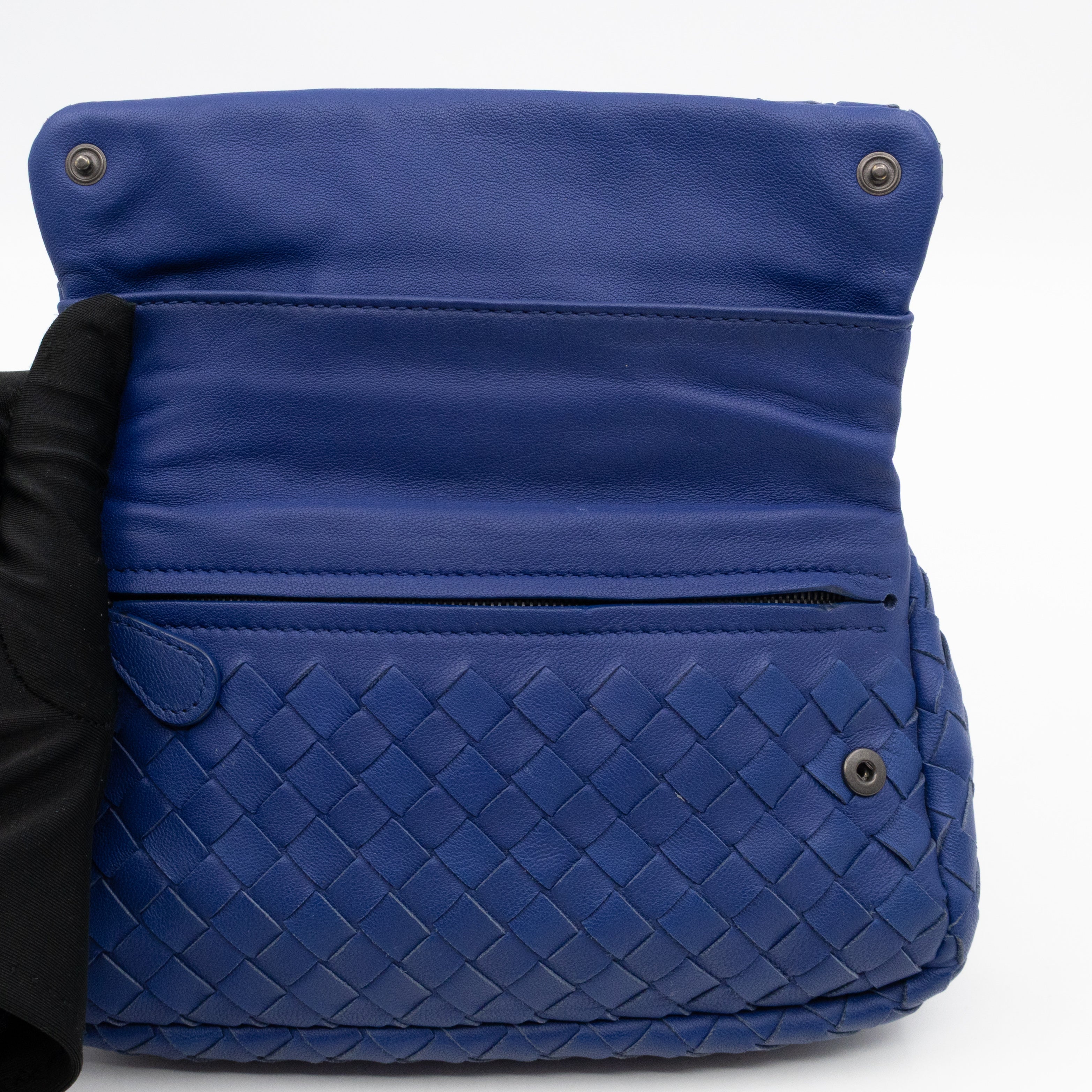 Olimpia Crossbody Bag Blue Intrecciato Leather