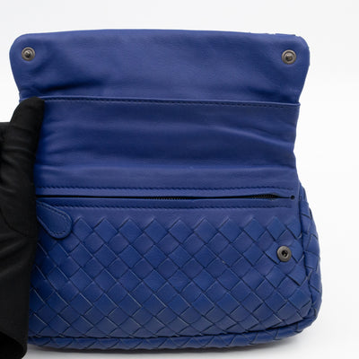 Olimpia Crossbody Bag Blue Intrecciato Leather