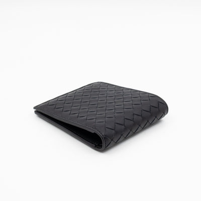 Classic Bifold Wallet Black Intrecciato Leather