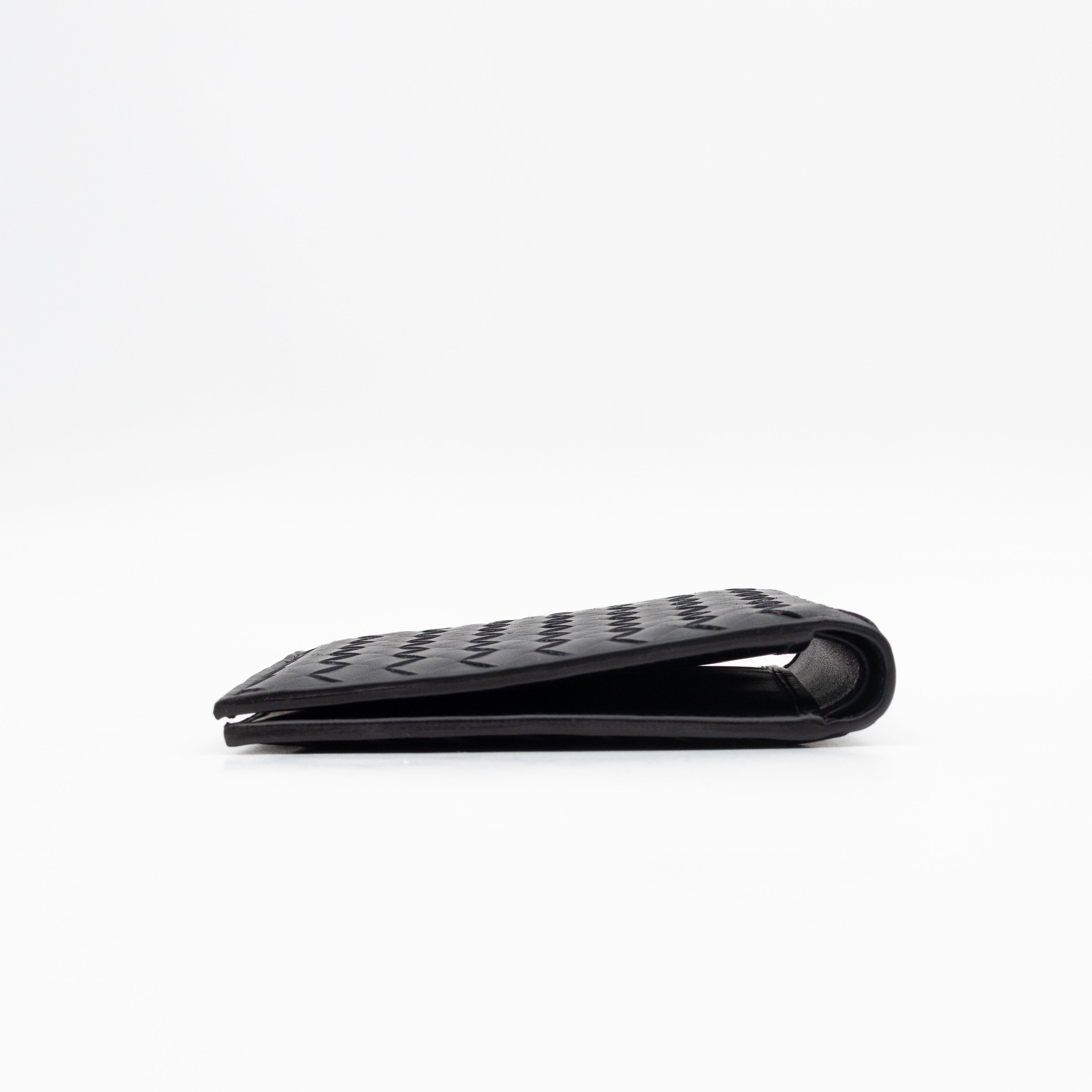 Classic Bifold Wallet Black Intrecciato Leather
