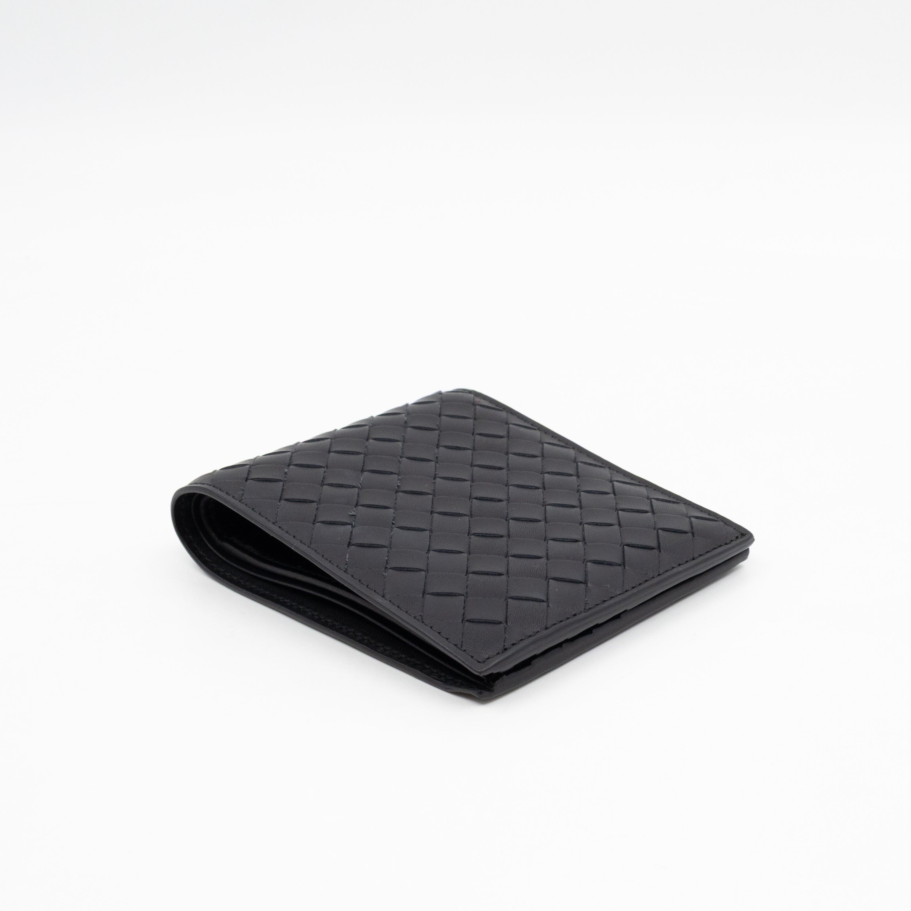 Classic Bifold Wallet Black Intrecciato Leather