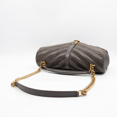 College Large Chevron Quilted Gray Suede Leather