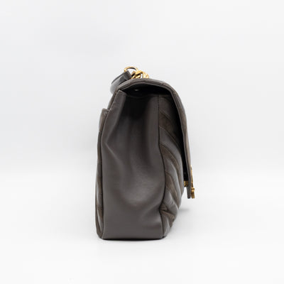College Large Chevron Quilted Gray Suede Leather