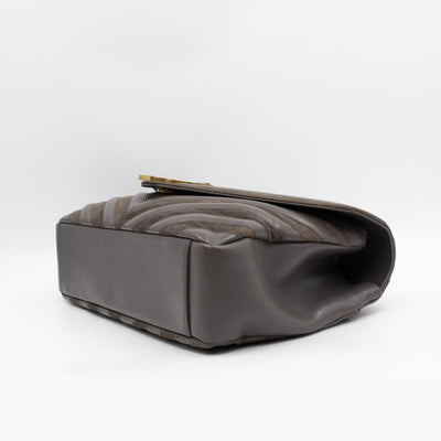 College Large Chevron Quilted Gray Suede Leather