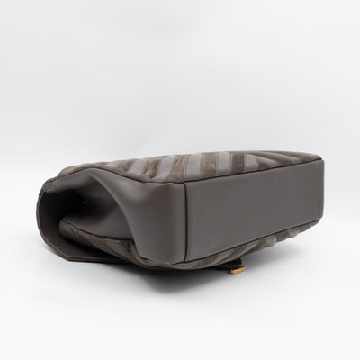 College Large Chevron Quilted Gray Suede Leather