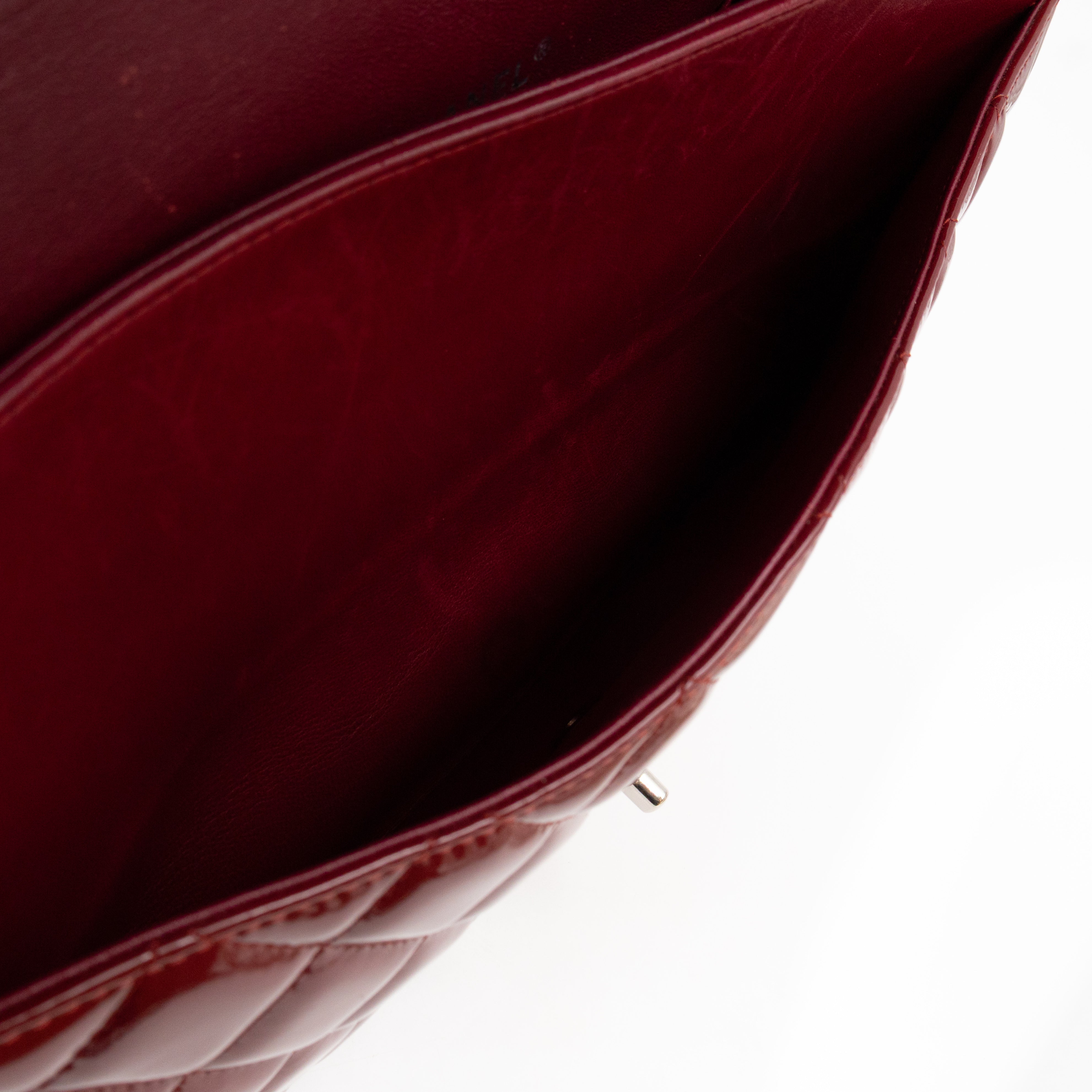 Classic Double Flap Maxi Red Patent Leather Silver