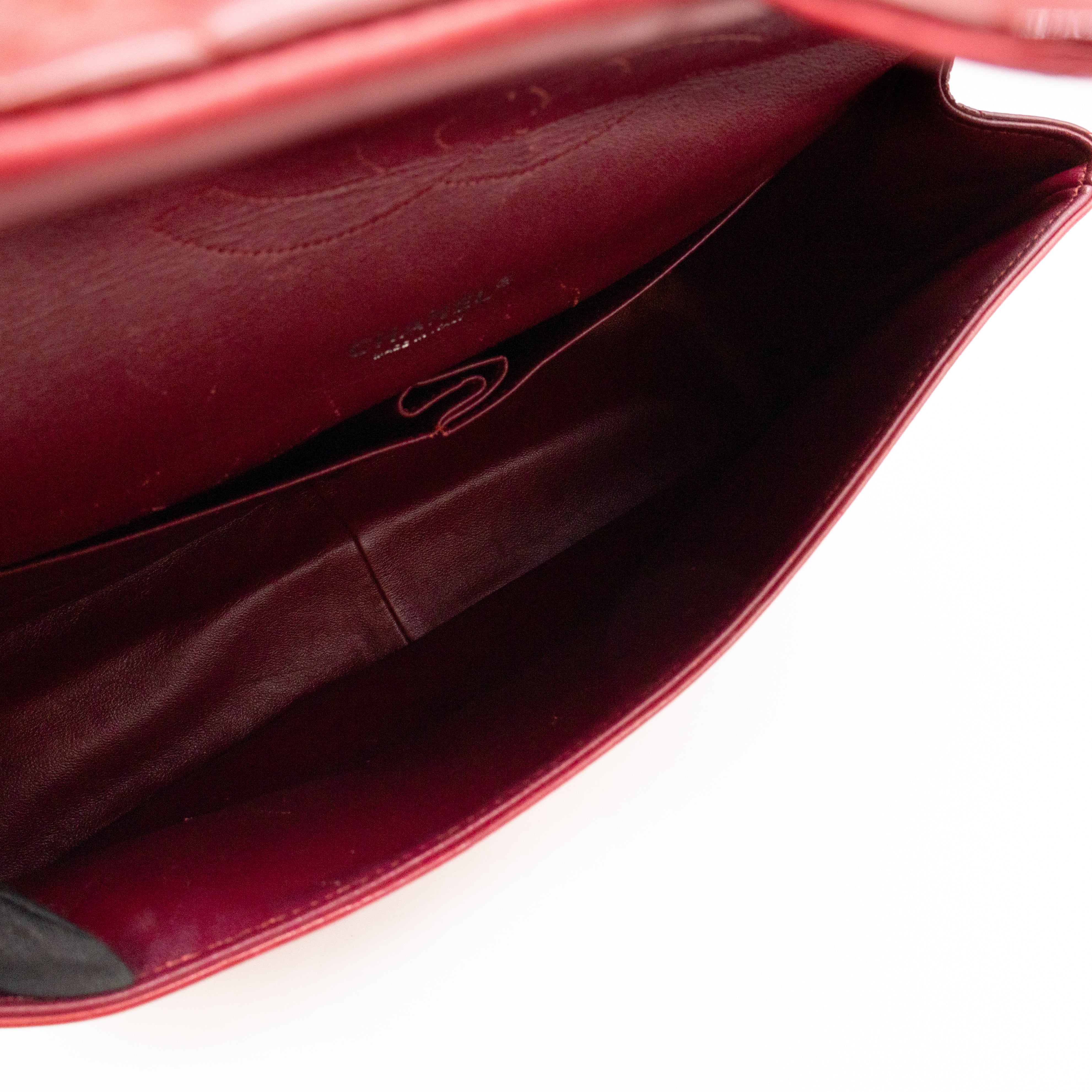 Classic Double Flap Maxi Red Patent Leather Silver
