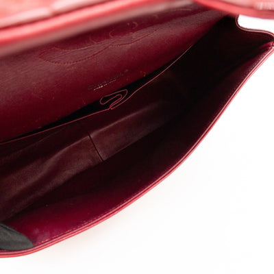 Classic Double Flap Maxi Red Patent Leather Silver