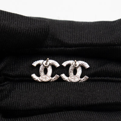 Small CC Crystal Silver Earrings