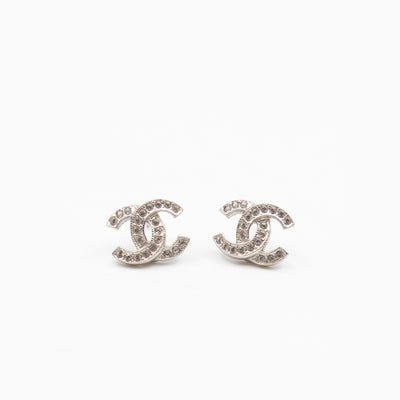 Small CC Crystal Silver Earrings
