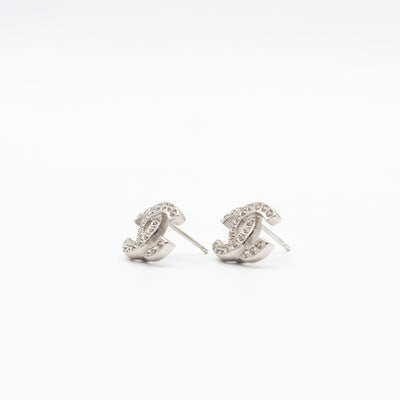 Small CC Crystal Silver Earrings