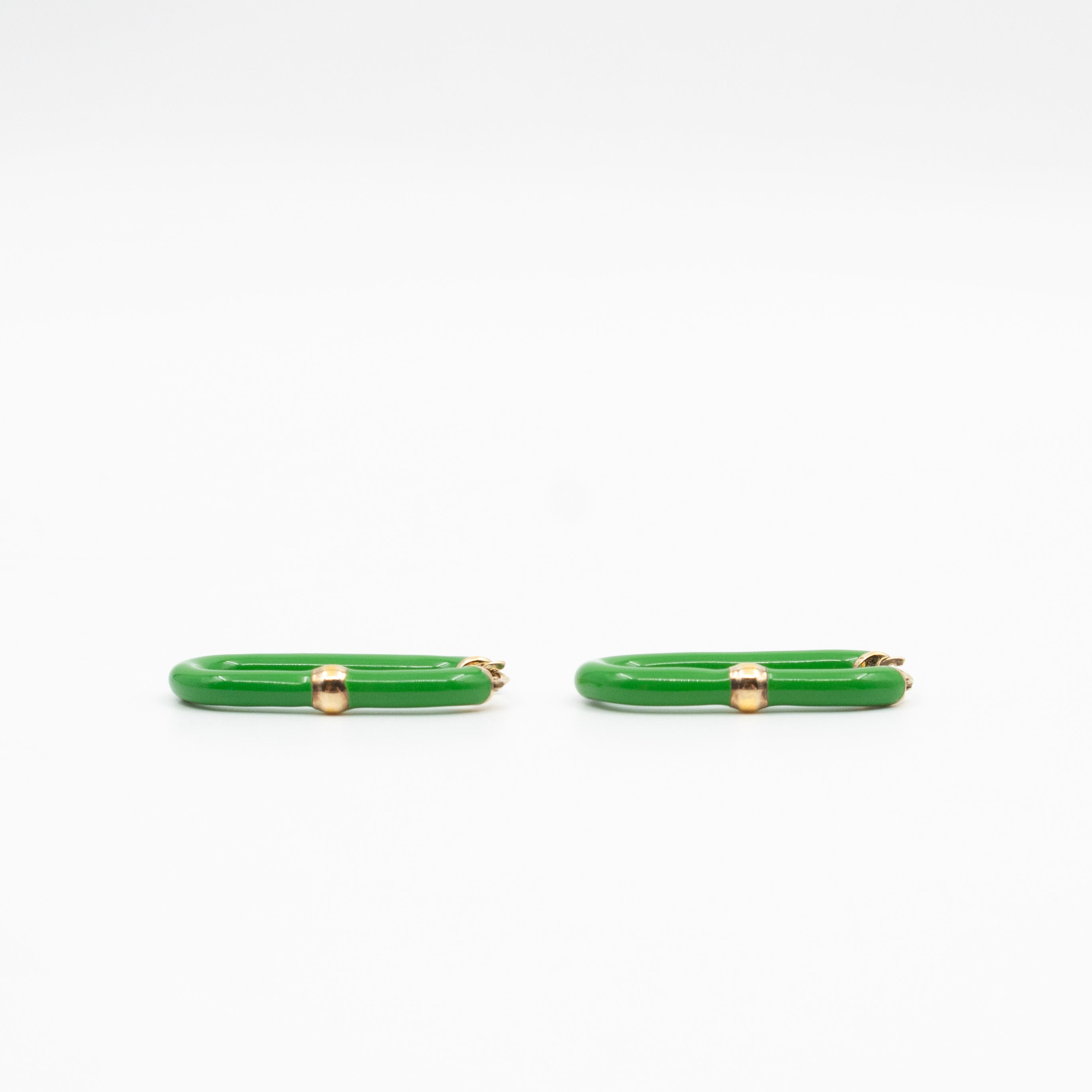Enamel Hoop Earrings Parakeet Green & Gold