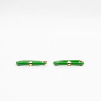 Enamel Hoop Earrings Parakeet Green & Gold