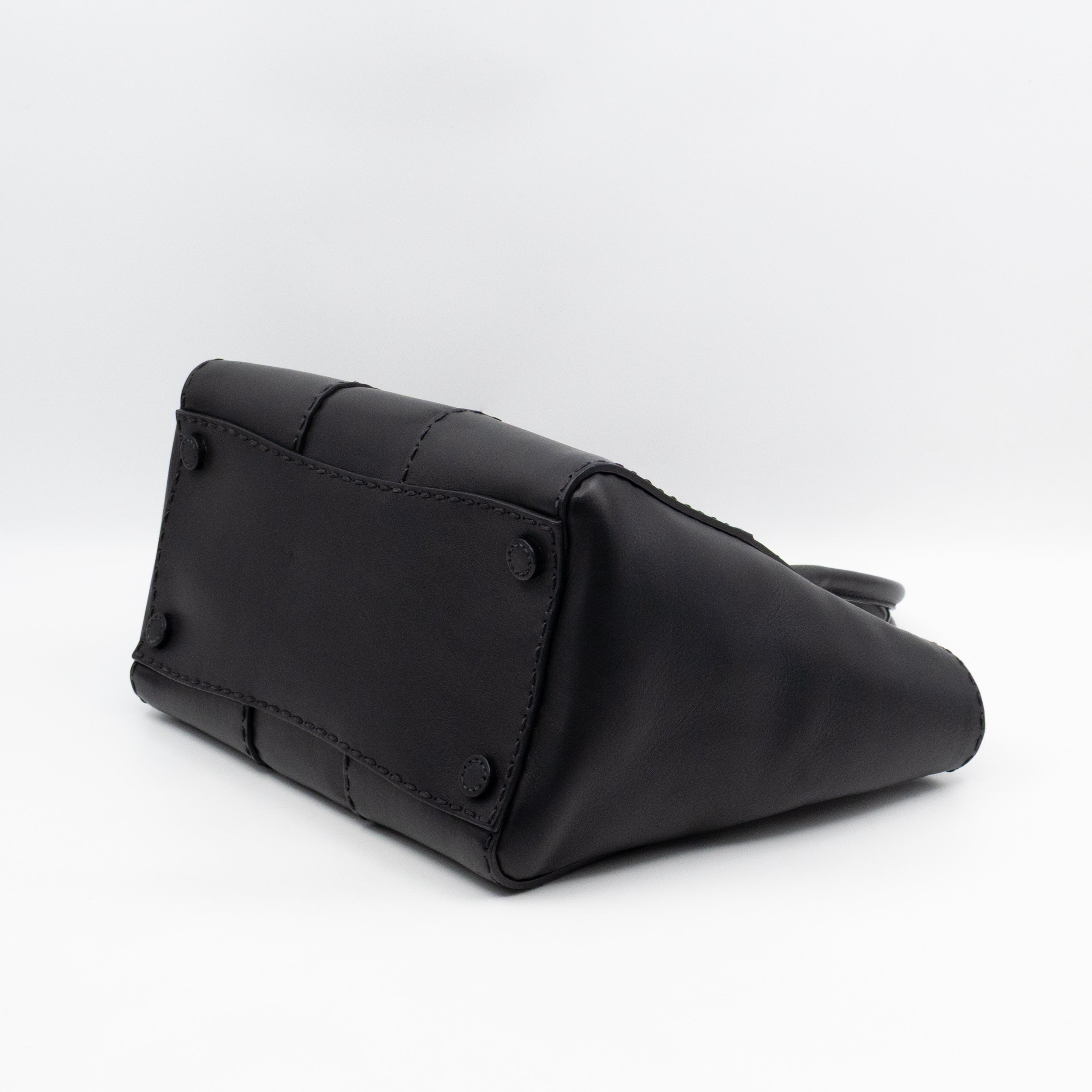 City Stitched Twin Tote Bag Black Calf Leather